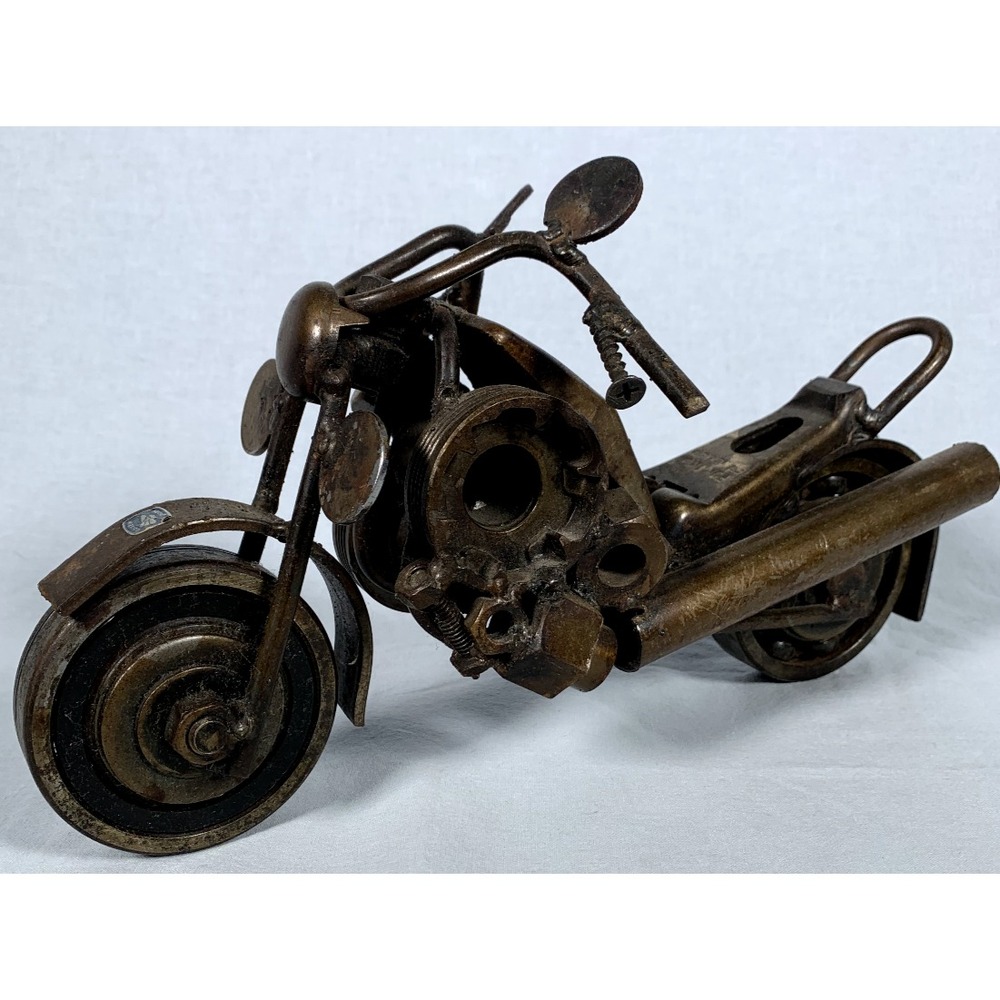 Vintage Folk Art Scrap Metal Welded Motorcycle Moving Wheels Handlebars